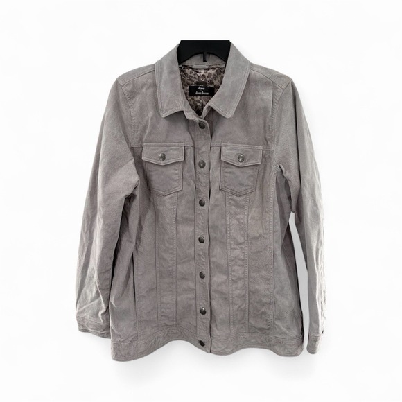 dennis basso Jackets & Blazers - Dennis Basso Suede Leather Button Front Jacket Gray Women's Size L Washable